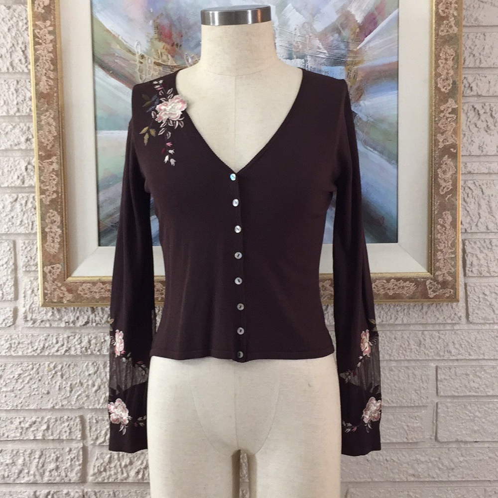 Alfani Rose Appliqué Mesh Trim Cardigan
